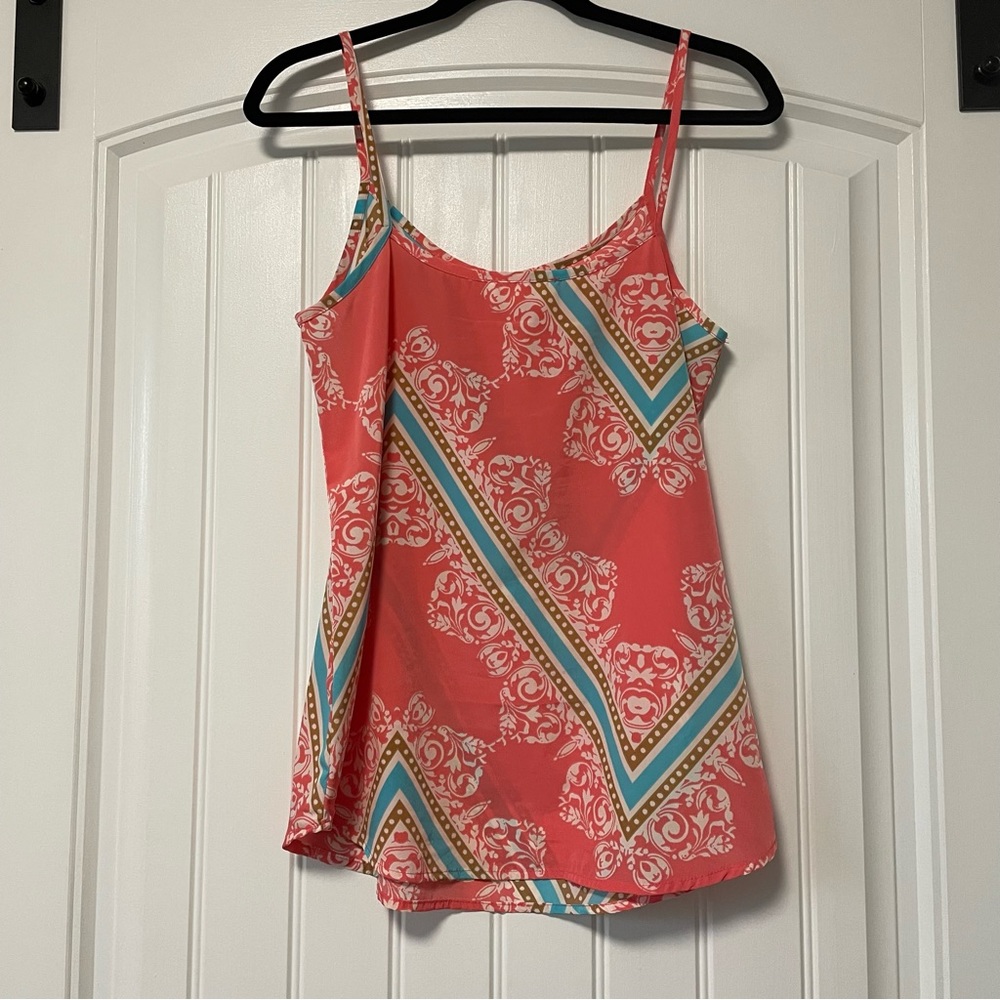 Peach Love California Pink Patterned Spaghetti Strap Top Size: Small